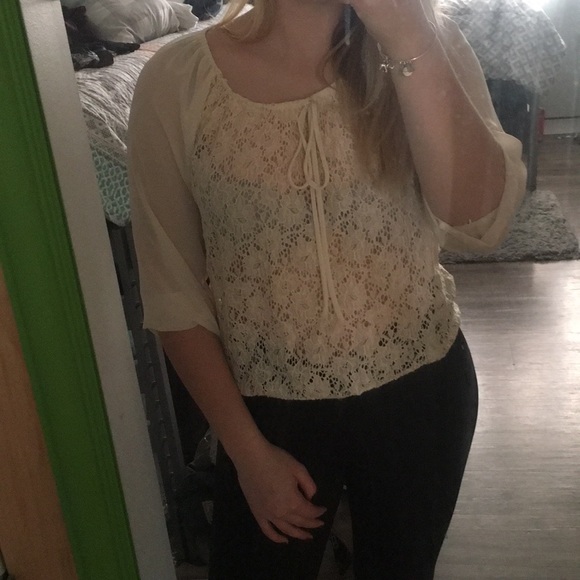 Lace See Through Cream Top - Picture 1 of 5